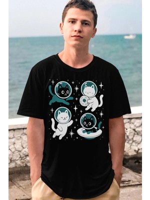 Rock&roll Astro Kediler Kısa Kollu Siyah Erkek Tişört