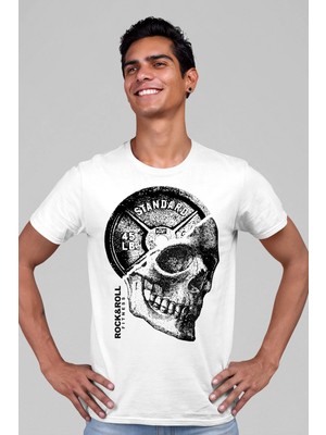 ROCKANDROLL Disk Kafa Kısa Kollu Beyaz Erkek Tişört