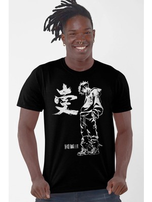 Rock&roll Cool Anime Kısa Kollu Siyah Erkek Tişört