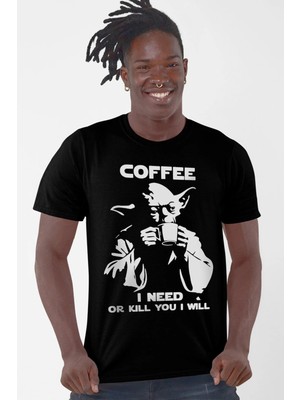 Rock&roll Yoda Kahvesi Kısa Kollu Siyah Erkek Tişört