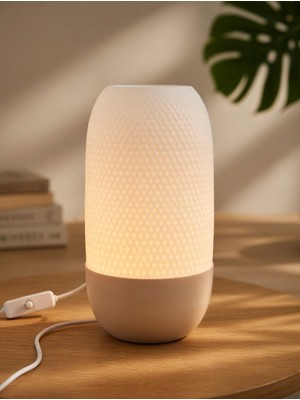 Onyx Modern Ribbed Dokulu Gece Lambası - Yumuşak Işık LED Abajur | Yatak Başı Dekoratif Lamba Bej-Beyaz