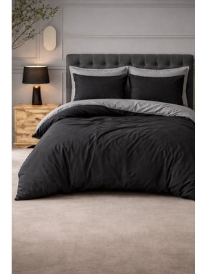 More Home Tek Kişilik Nevresim Takımı Lastikli Çarşaflı  Siyah Antrasit