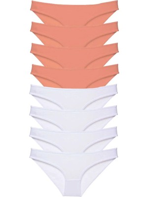 8 Adet Eko Set Likralı Kadın Slip Külot Pudra Beyaz