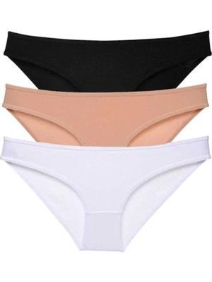3 Adet Süper Eko Set Likralı Kadın Slip Külot Siyah Ten Beyaz