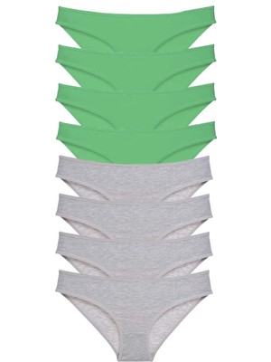 8 Adet Süper Eko Set Likralı Kadın Slip Külot Yeşil Gri