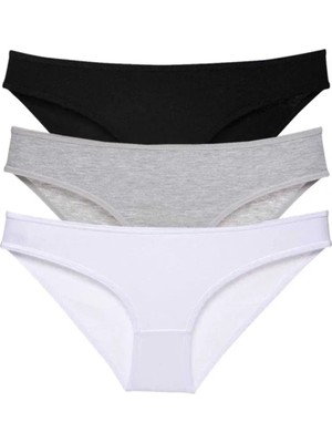 3 Adet Süper Eko Set Likralı Kadın Slip Külot Siyah Gri Beyaz