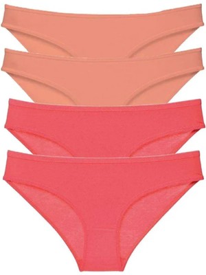 4 Adet Eko Set Likralı Kadın Slip Külot Pudra Fuşya