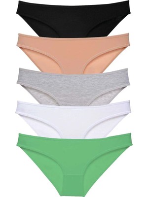 5 Adet Süper Eko Set Likralı Kadın Slip Külot Siyah Ten Gri Beyaz Yeşil