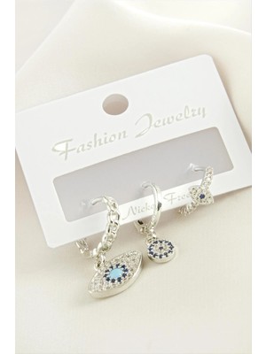 Esranın Dünyası 3 Adet Oval Nazar Zirkon Taşlı Küpe RSBİJ34-ESRDNS