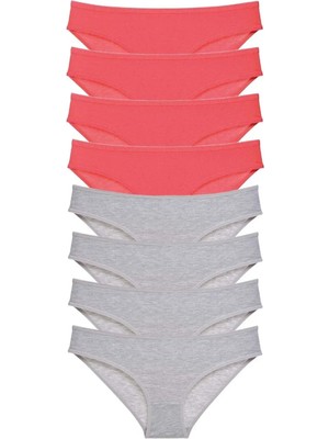 8 Adet Süper Eko Set Likralı Kadın Slip Külot Fuşya Gri