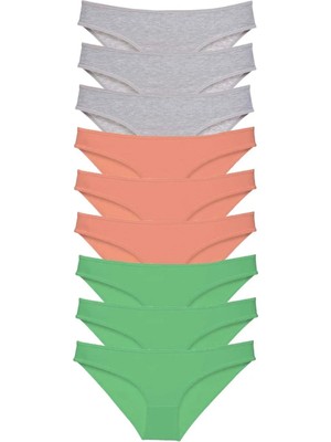 9 Adet Süper Eko Set Likralı Kadın Slip Külot Gri Pudra Yeşil