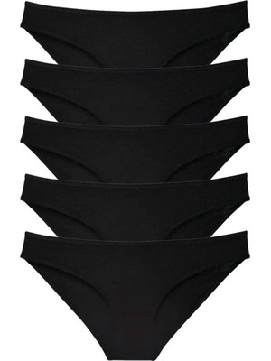 5 Adet Süper Eko Set Likralı Kadın Slip Külot Siyah