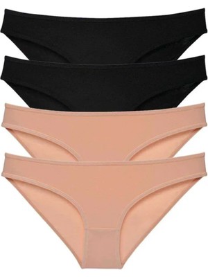 4 Adet Süper Eko Set Likralı Kadın Slip Külot Siyah Ten