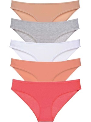 5 Adet Süper Eko Set Likralı Kadın Slip Külot Ten Gri Beyaz Pudra Fuşya