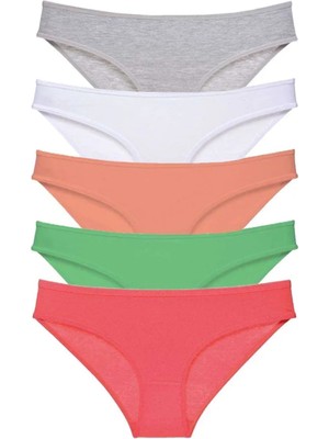 5 Adet Süper Eko Set Likralı Kadın Slip Külot Gri Beyaz Pudra Yeşil Fuşya