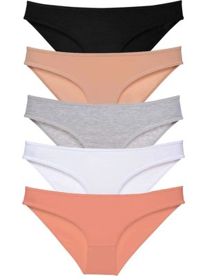 5 Adet Süper Eko Set Likralı Kadın Slip Külot Siyah Ten Gri Beyaz Pudra