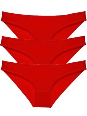 3 Adet Süper Eko Set Likralı Kadın Slip Külot Kırmızı