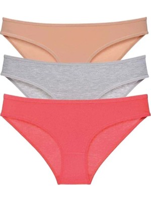 3 Adet Süper Eko Set Likralı Kadın Slip Külot Ten Gri Fuşya