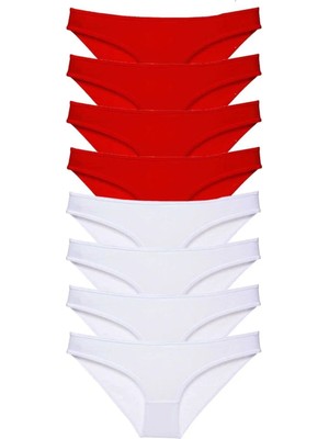 8 Adet Süper Eko Set Likralı Kadın Slip Külot Kırmızı Beyaz