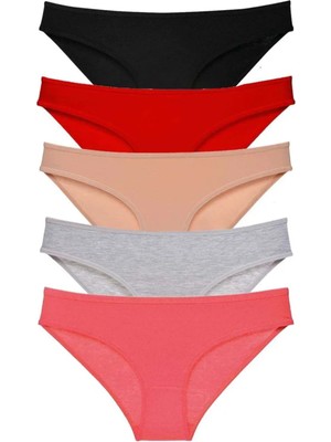 5 Adet Süper Eko Set Likralı Kadın Slip Külot Siyah Kırmızı Ten Gri Fuşya