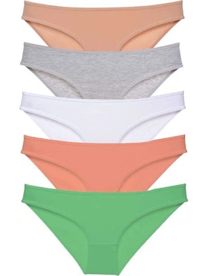 5 Adet Süper Eko Set Likralı Kadın Slip Külot Ten Gri Beyaz Pudra Yeşil