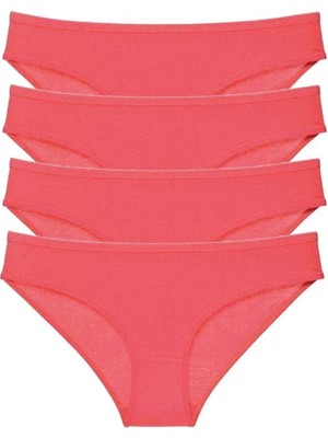 4 Adet Süper Eko Set Likralı Kadın Slip Külot Kırmızı