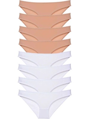 8 Adet Süper Eko Set Likralı Kadın Slip Külot Ten Beyaz