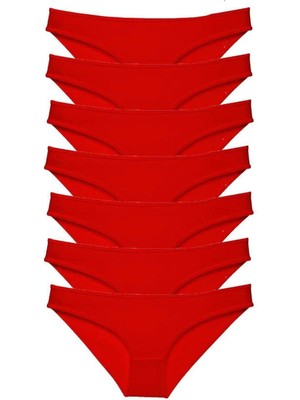 7 Adet Süper Eko Set Likralı Kadın Slip Külot Kırmızı