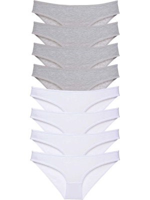8 Adet Süper Eko Set Likralı Kadın Slip Külot Gri Beyaz