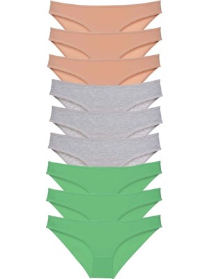 9 Adet Süper Eko Set Likralı Kadın Slip Külot Ten Gri Yeşil