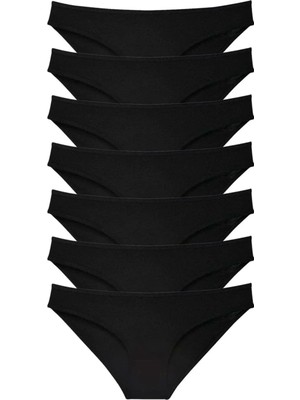 7 Adet Süper Eko Set Likralı Kadın Slip Külot Siyah
