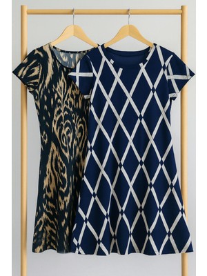 Cotenconcept 2 Adet Dökümlü Rahat Kalıp Günlük Penye Kumaş Elbise