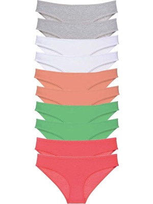 10 Adet Süper Eko Set Likralı Kadın Slip Külot Gri Beyaz Pudra Yeşil Fuşya