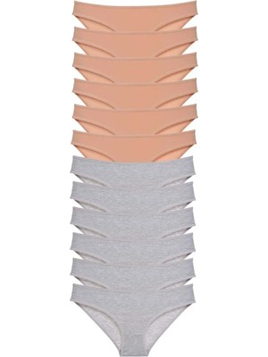 12 Adet Süper Eko Set Likralı Kadın Slip Külot Ten Gri