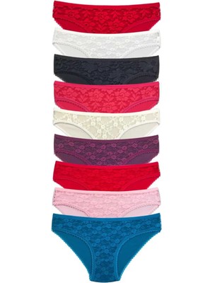 9 Adet Önü Dantelli Transparan Kadın Slip Külot S119