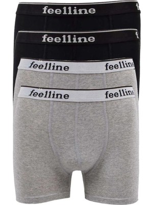 4 Adet Feelline Siyah ve Gri Pamuklu Doğal Likralı Erkek Boxer