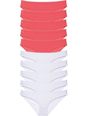 10 Adet Eko Set Likralı Kadın Slip Külot Fuşya Beyaz