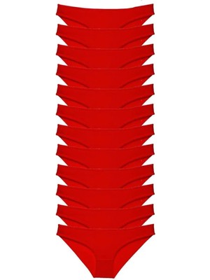 12 Adet Süper Eko Set Likralı Kadın Slip Külot Kırmızı