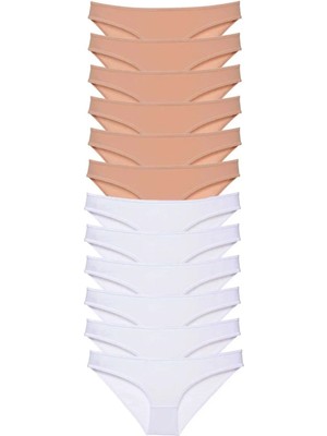 12 Adet Süper Eko Set Likralı Kadın Slip Külot Ten Beyaz
