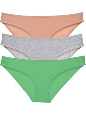 3 Adet Eko Set Likralı Kadın Slip Külot Ten Gri Yeşil