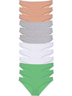 12 Adet Süper Eko Set Likralı Kadın Slip Külot Ten Gri Beyaz Yeşil