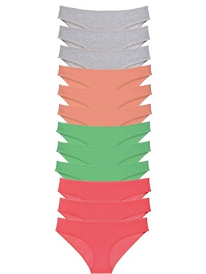 12 Adet Süper Eko Set Likralı Kadın Slip Külot Gri Pudra Yeşil Fuşya