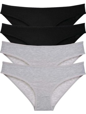 4 Adet Süper Eko Set Likralı Kadın Slip Külot Siyah Gri