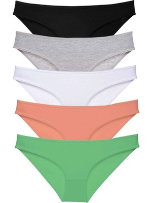 5 Adet Süper Eko Set Likralı Kadın Slip Külot Siyah Gri Beyaz Pudra Yeşil