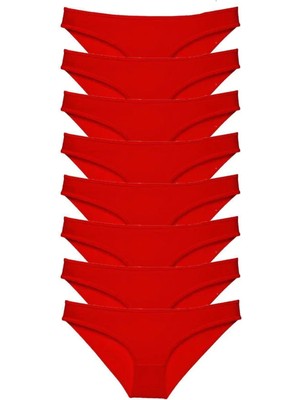 8 Adet Süper Eko Set Likralı Kadın Slip Külot Kırmızı