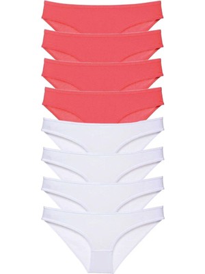 8 Adet Eko Set Likralı Kadın Slip Külot Fuşya Beyaz