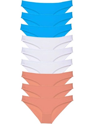 9 Adet Süper Eko Set Likralı Kadın Slip Külot Pudra Beyaz Mavi