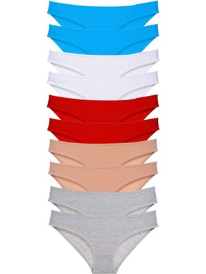 10 Adet Süper Eko Set Likralı Kadın Slip Kırmızı Ten Gri Beyaz Mavi