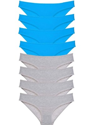 8 Adet Eko Set Likralı Kadın Slip Külot Gri ve Mavi