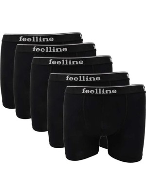 5 Adet Feelline Siyah Pamuklu Doğal Likralı Erkek Boxer